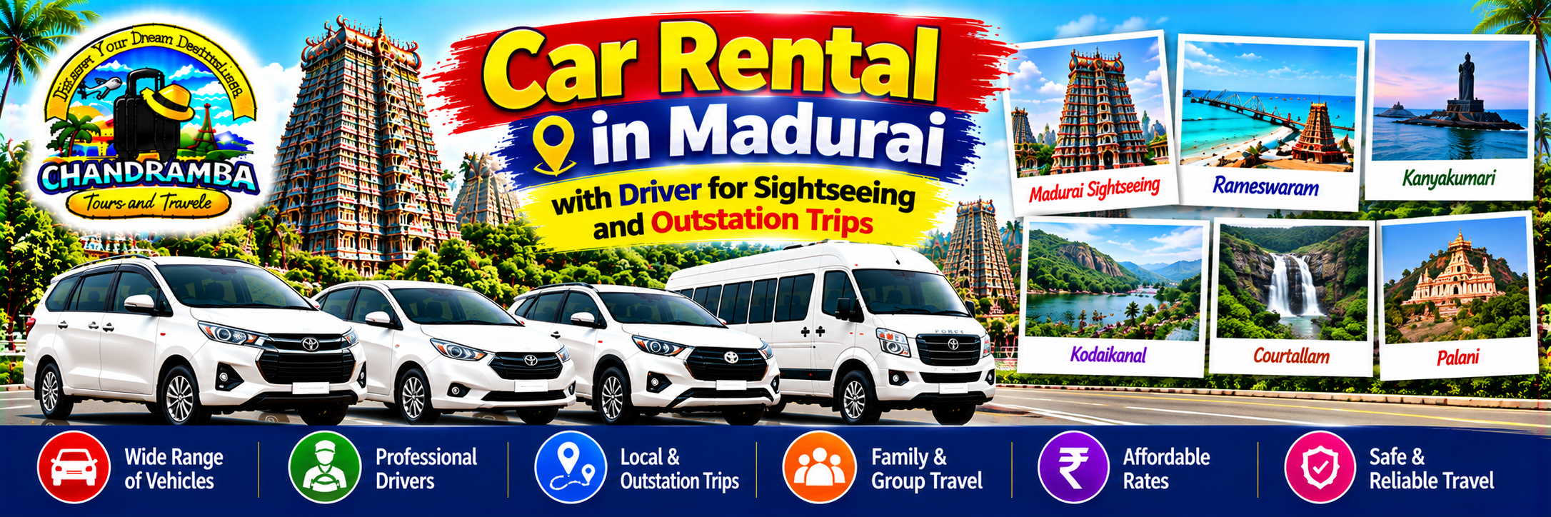 Car Rental in Madurai with Driver for Sightseeing and Outstation Trips