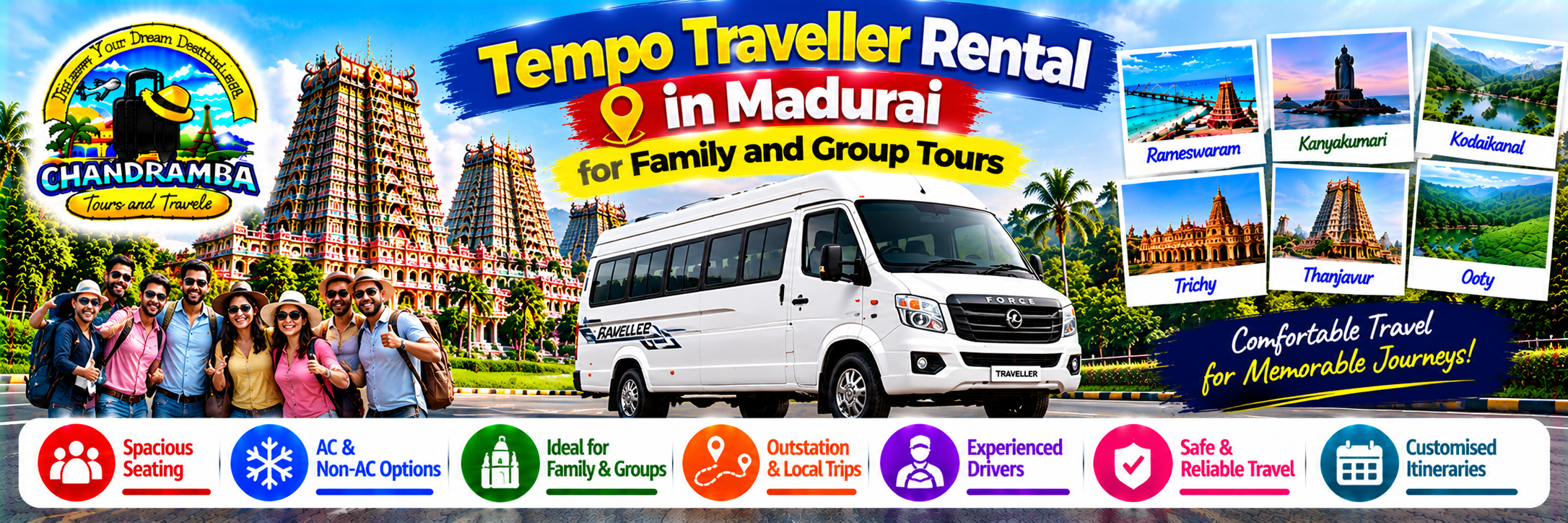 Tempo Traveller Rental in Madurai for Family and Group Tours
