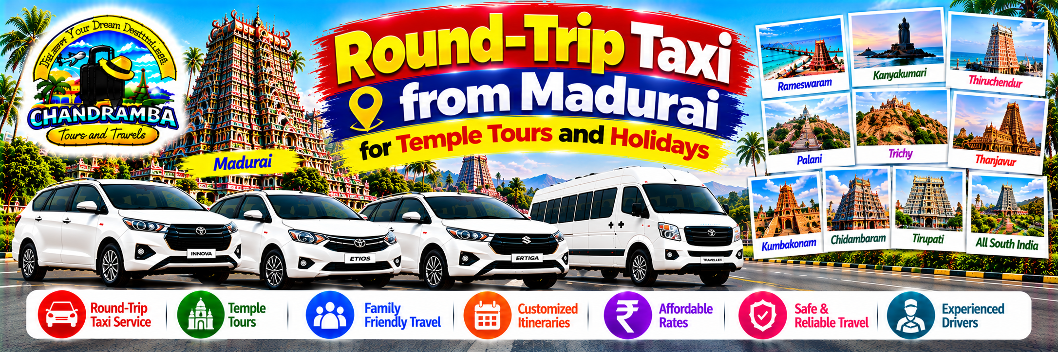 Round-Trip Taxi from Madurai for Temple Tours and Holidays