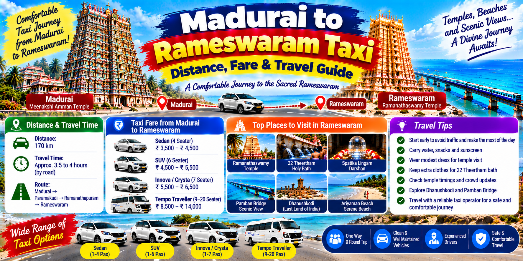 Madurai to Rameswaram Taxi: Distance, Fare & Travel Guide