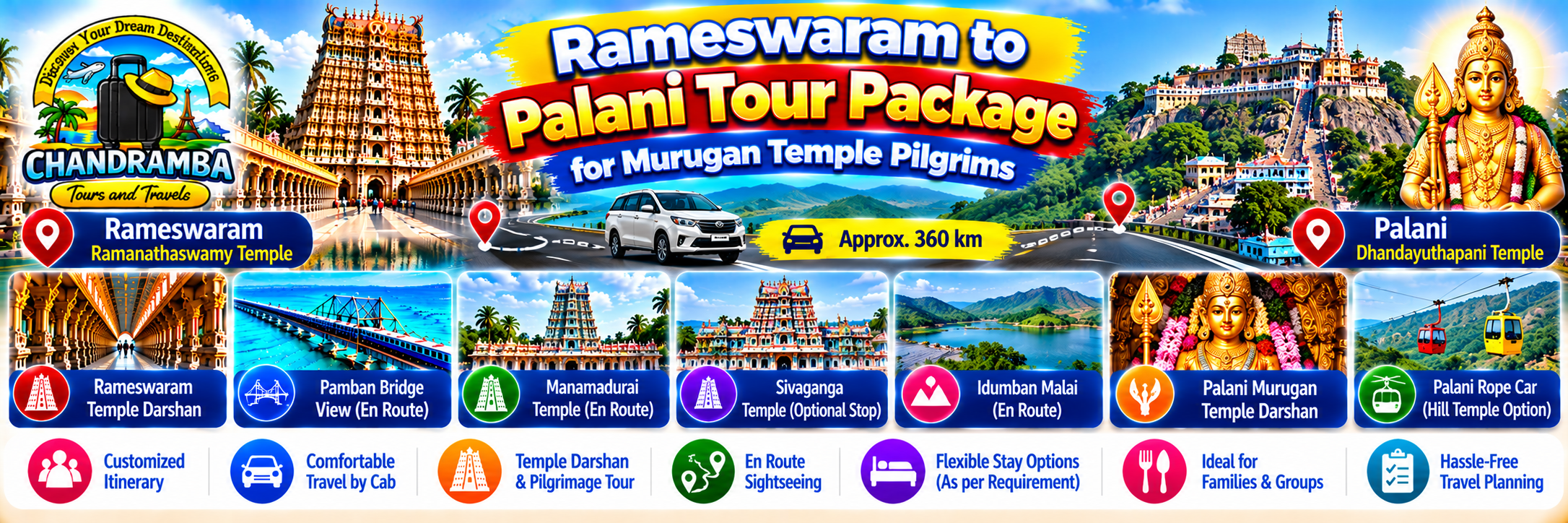 Rameswaram to Palani Tour Package for Murugan Temple Pilgrims