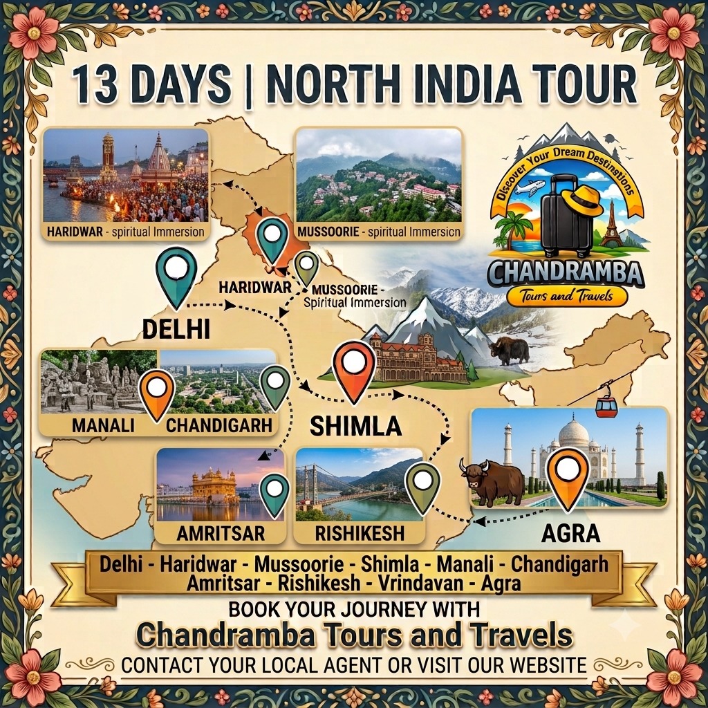 13 Days Delhi – Haridwar – Mussoorie – Shimla – Manali – Chandigarh Tour Package