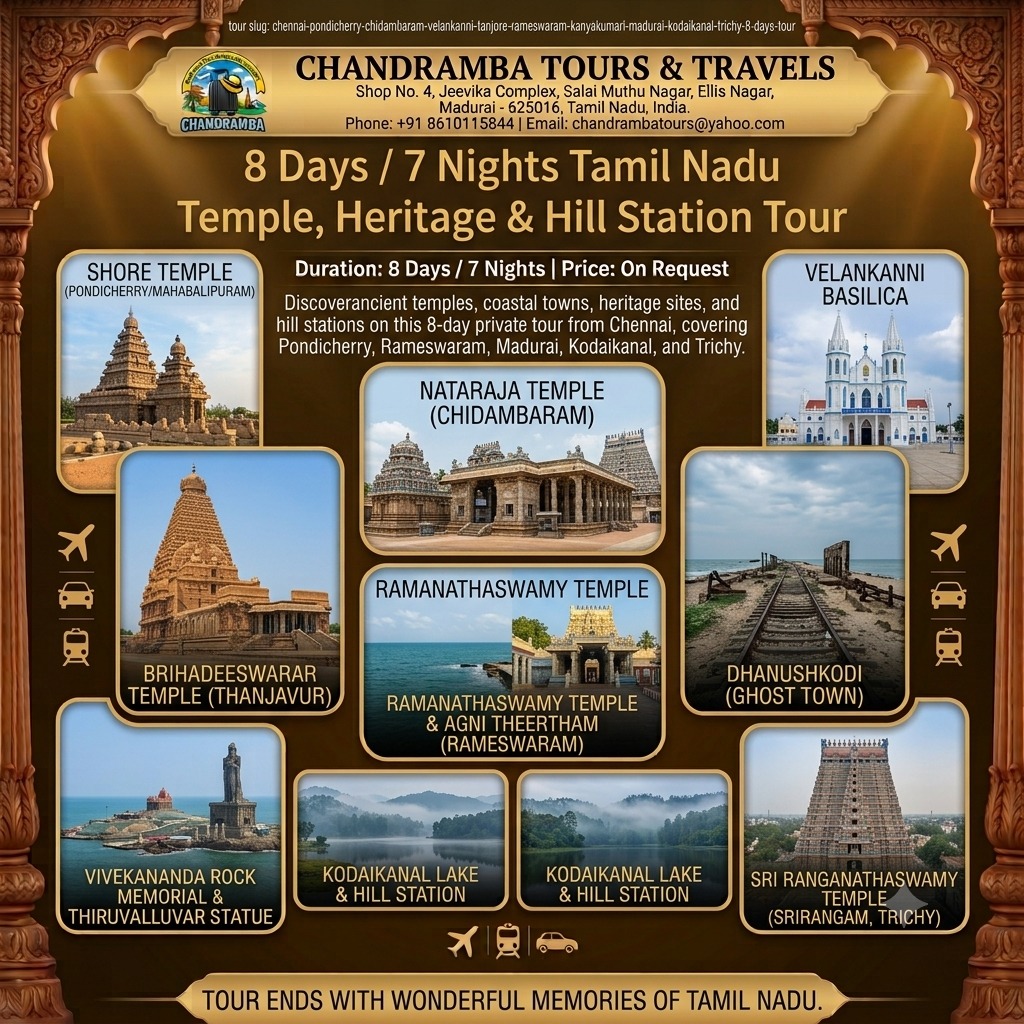 8 Days / 7 Nights Tamil Nadu Temple, Heritage & Hill Station Tour