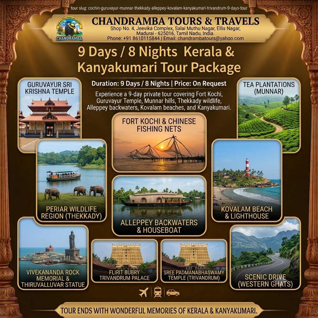 9 Days / 8 Nights Kerala & Kanyakumari Tour Package