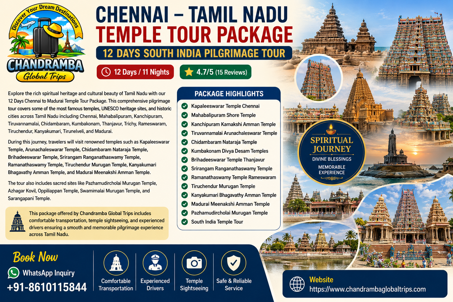 12 Days Tamil Nadu Grand Spiritual & Hill Station Tour – Temple & Pilgrimage Circuit