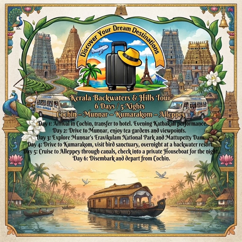 6 Days / 5 Nights Cochin-Munnar-Kumarakom-Alleppey Tour Package
