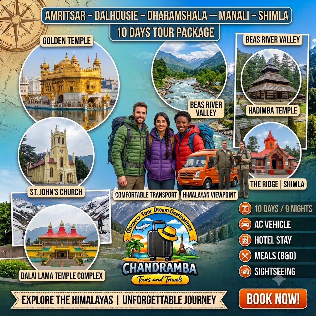 10 Days Amritsar – Dalhousie – Dharamshala – Manali – Shimla Tour Package