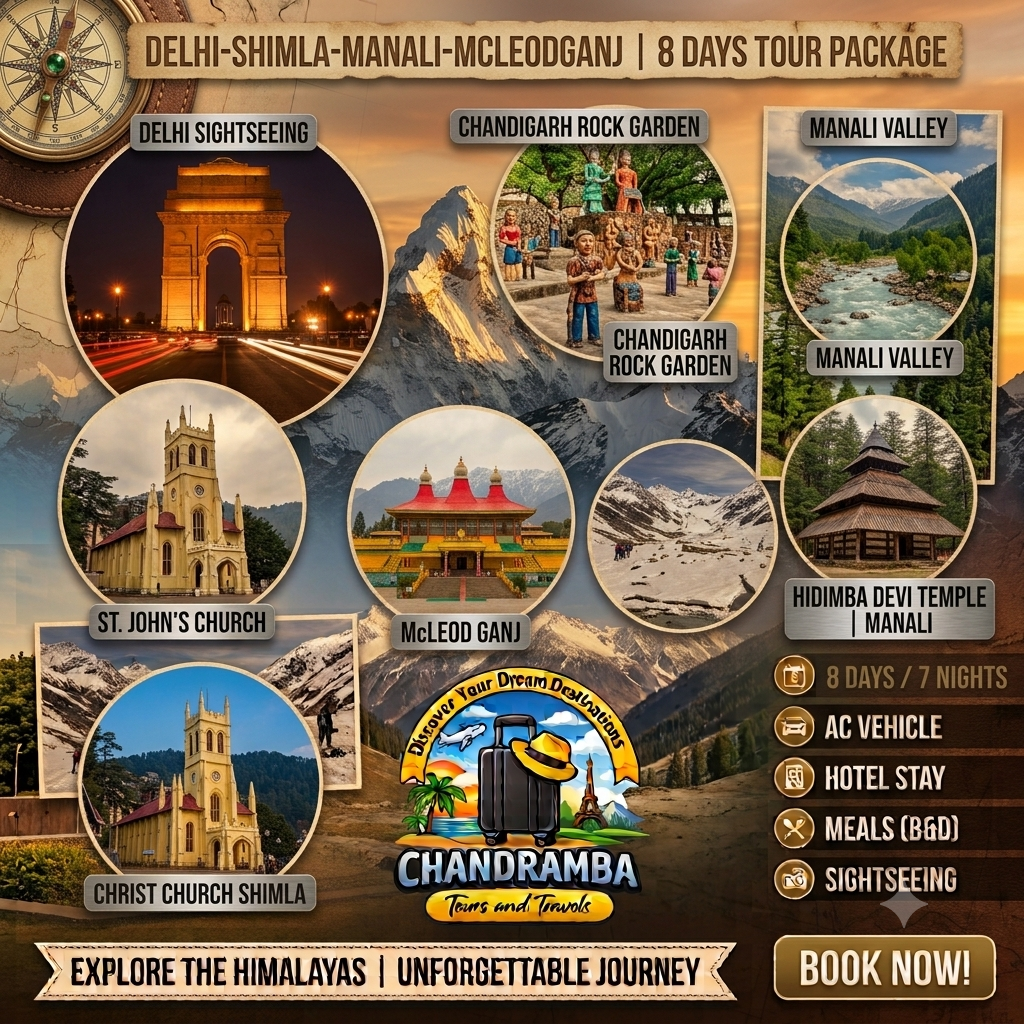 8 Days Delhi – Shimla – Manali – McLeod Ganj Tour Package