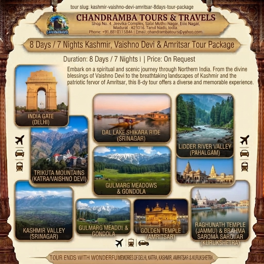 8 Days / 7 Nights Kashmir, Vaishno Devi & Amritsar Tour Package