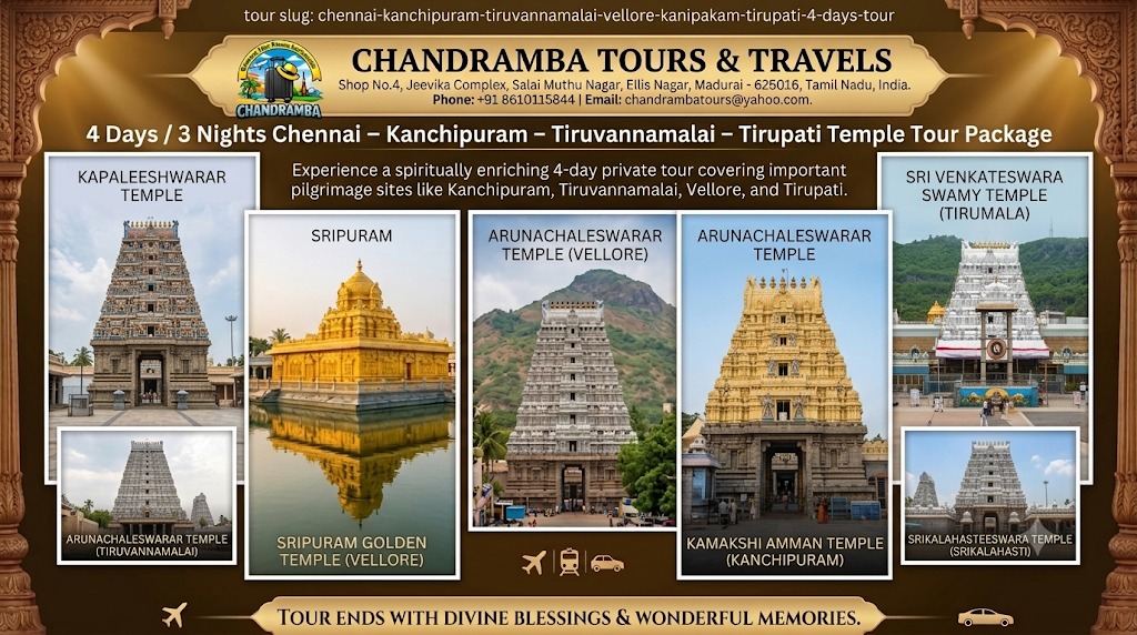 4 Days / 3 Nights Chennai – Kanchipuram – Tiruvannamalai – Tirupati Temple Tour Package