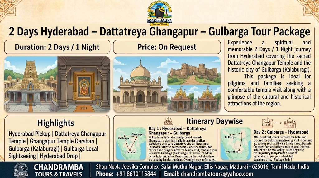 2 Days Hyderabad – Dattatreya Ghangapur – Gulbarga Tour Package