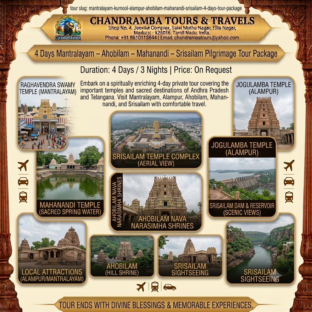 4 Days Mantralayam – Ahobilam – Mahanandi – Srisailam Pilgrimage Tour Package